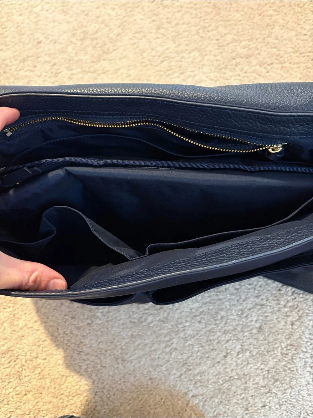 Tory Burch Navy Nylon Shoulder Bag with Leather Flap